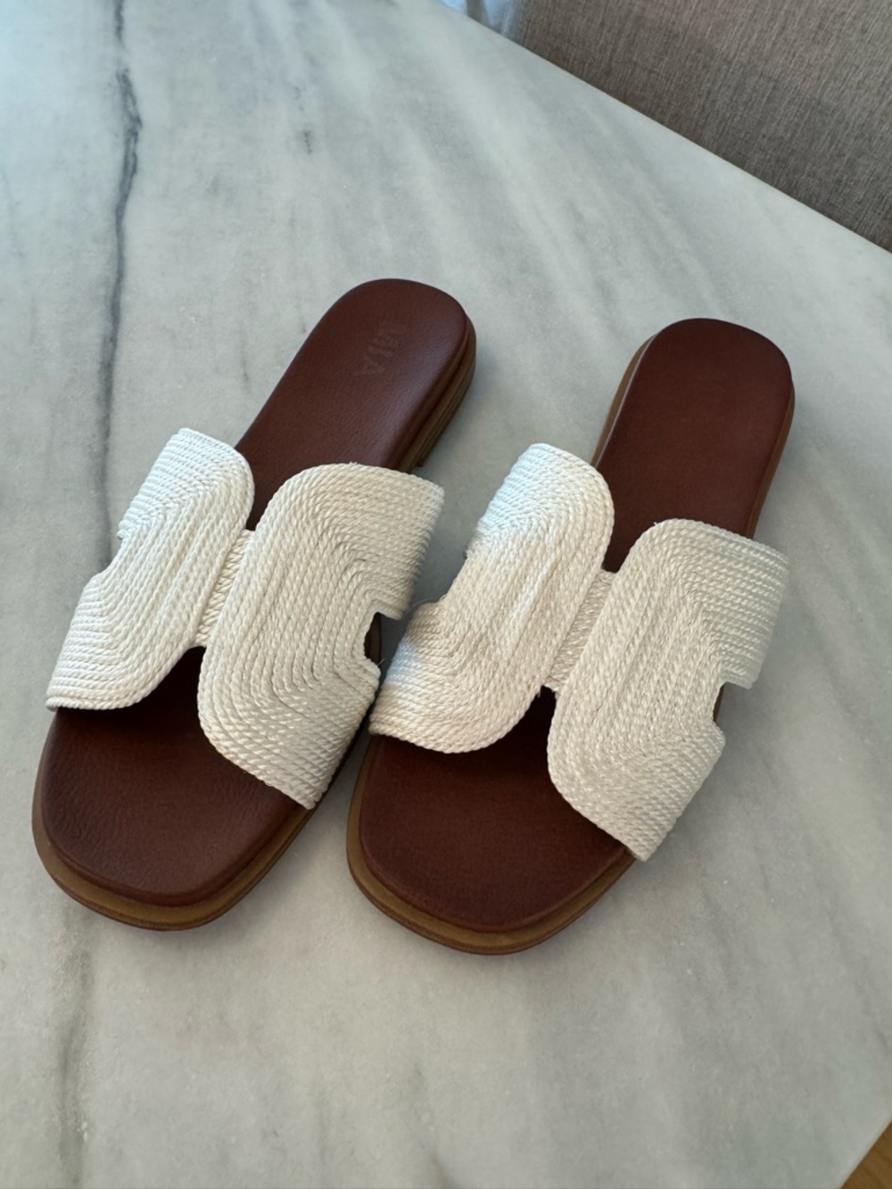 MIA White Braided Slide Sandals with Brown Footbed